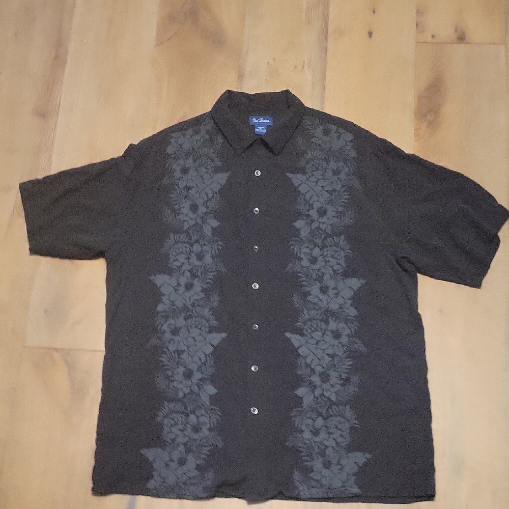 Mens Paul Fredrick Casual Black Button Down Silk Shirt Size XLT